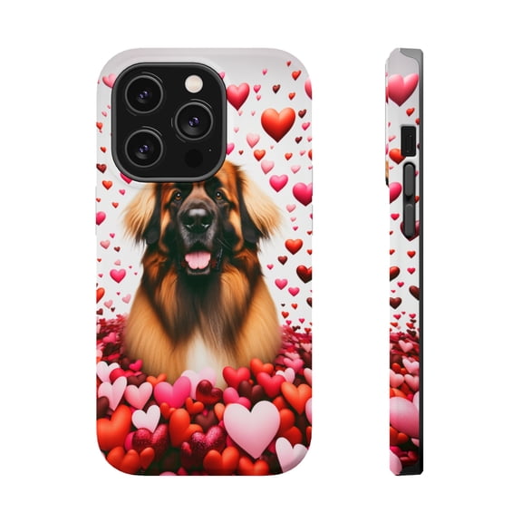 DistinctInk MagSafe Tough Case for Apple iPhone 15 Pro Max (6.7" Screen) - Valentine's Day Leonberger - Lightweight Grip