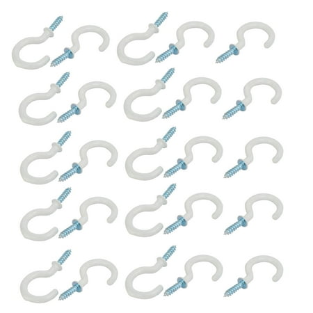 1.5 Inch Open Hook - 1 Inch Plastic Coated Screw-in Open Cup Ceiling Hooks Hangers White 25pcs