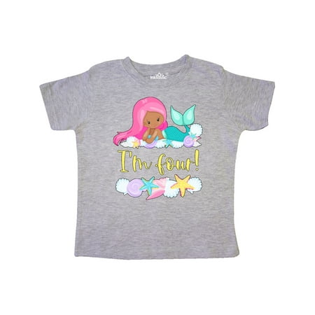 

Inktastic I m 4 Mermaid with Pink Hair and Shells Gift Toddler Boy or Toddler Girl T-Shirt