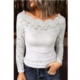 thumbnail image 3 of Perfectbot Womens Lace Mesh Tops Sheer Long Sleeve Off Shoulder Shirt Fashion Casual Floral Blouse, 3 of 6
