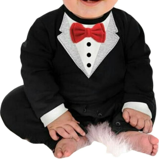 Newborn Boys Formal Suit Party Tuxedo Gentleman Romper