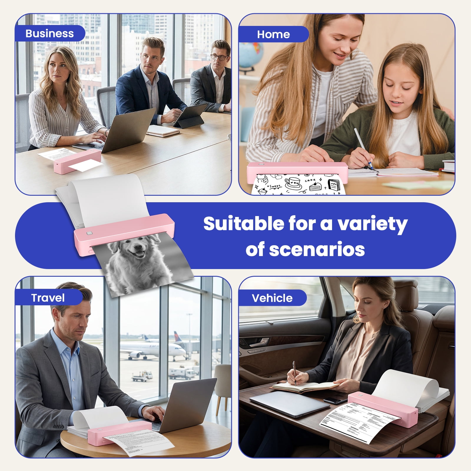 Inkless Thermal Printer, Compatible with US Letter/A4/A5/B5 Paper, Works with Android & iOS Phones and Laptops