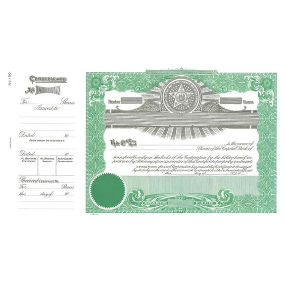 Goes 150 Oklahoma Stock Certificate, Oklahoma Certificate, Size 8-1/2" x 15", Printable, Laser or Ink Jet Compatiable (Pack of 5)