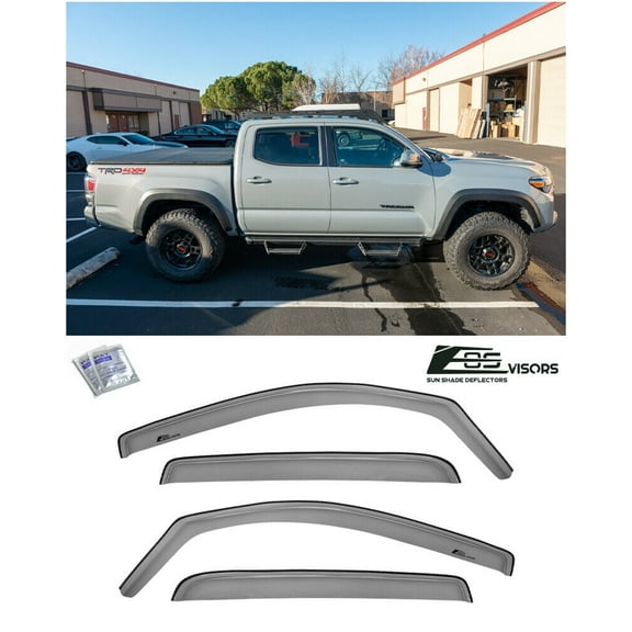 Extreme Online Store Fits All 2016-Present Toyota Tacoma Double Cab Models | EOS Visors in-Channel Style Smoke Tinted Side Vents Window Deflectors Rain Guards