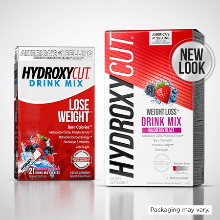 Hydroxycut Original Weight Loss Powder Drink Mix Packets, Burn Calories, Increase Energy, Wildberry Blast, 21 Count