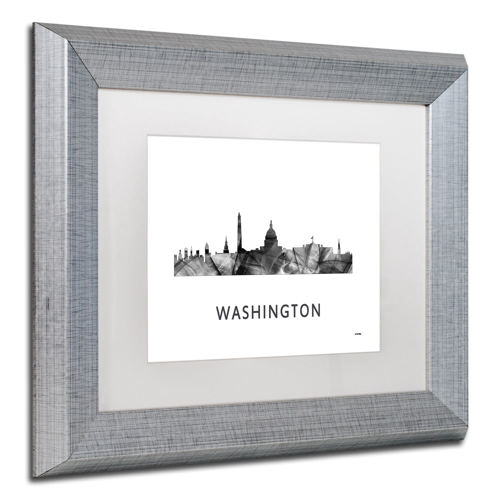 Trademark Fine Art 'Washington DC Skyline WB-BW' Canvas Art by Marlene Watson, White Matte, Silver Frame