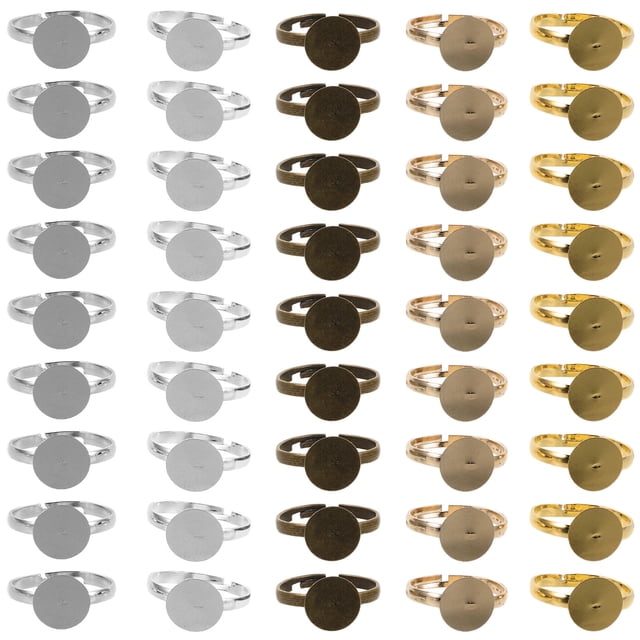 unbranded 100Ud Anillos Metálicos Ajustables Con De Cabujón Plana Para Proyectos DIY