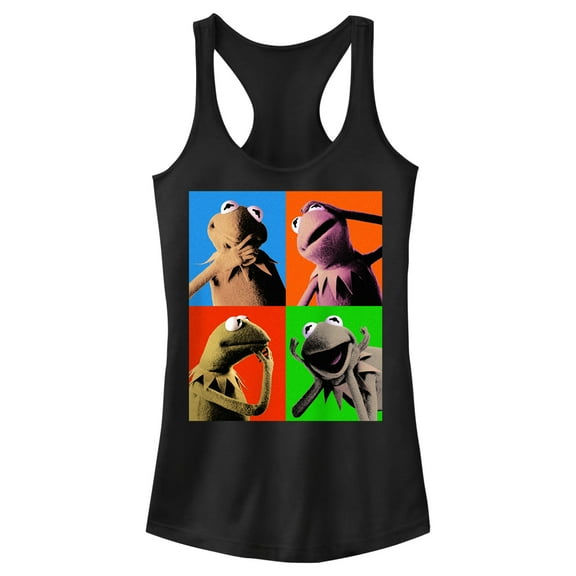 Junior's The Muppets Kermit Pop Art Racerback Tank Top Black X Small