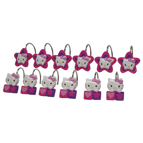 Sanrio Hello Kitty Shower Curtain Rings Hooks 12 pc Set New in Package! 