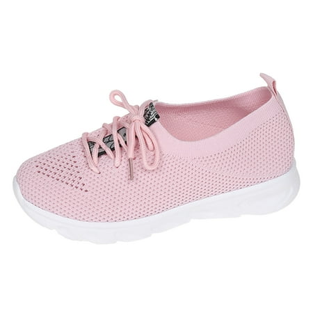OJSFQUFP Womens Fashion Sneakers Ladies Mesh Breathable Flyweaving Shoes Sports Casual Thick Bottom Lace Up Soft Bottom Running Shoes Casual Shoes Comfortable Work Shoes for Women Pink 41