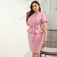 thumbnail image 4 of Yesfashion Women Plus Size Bodycon Elegant Midi Dress Peplum Business Office Sheath Cocktail Dress With Belt, 4 of 5