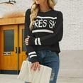 thumbnail image 5 of HAPIMO Discount Womens Knit Sweater Casual Loose Round Neck Solid Color Letter Graphic Print Pullover Striped Long Sleeves Jumper Tops Teen Grils Fashion Clothes Black L, 5 of 8