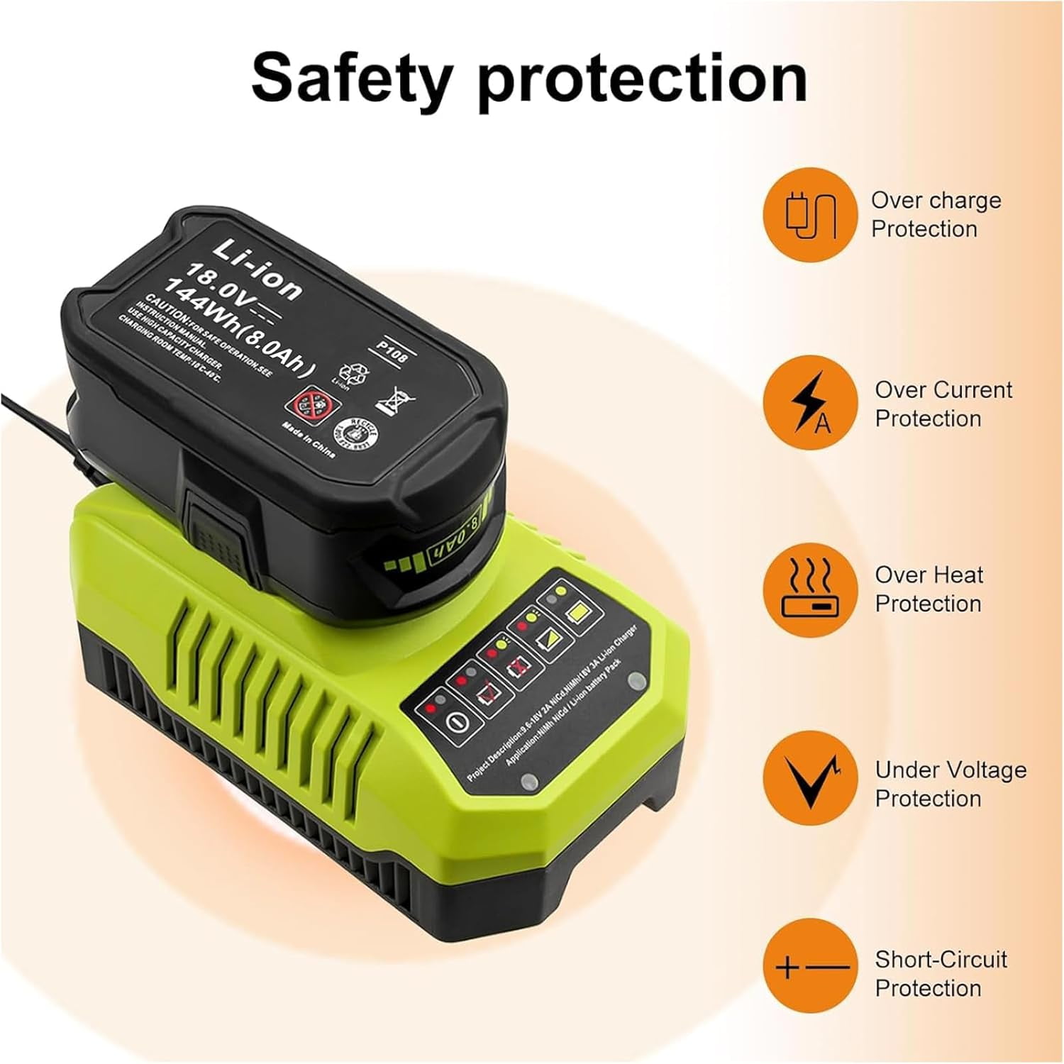 8.0Ah 2Pack Battery and Charger Combo for Ryobi 18V Lithium-ion P102 P197 P108 P189 P190 P100 ONEPLUS 18Volt Battery and Charger Kit for Ryobi