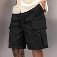 thumbnail image 4 of Mens Baggy Cargo Shorts Knee Length Elastic Waist Drawstring Casual Work Shorts Summer Hiking Outdoor Water Resistant Shorts with Muti Pockets Black, 4 of 7