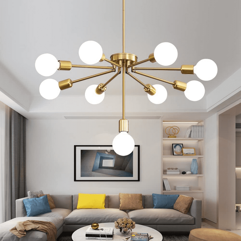 Sputnik Chandelier E26 Pendant Lighting Chandeliers Ceiling Light Fixture for Living Room Kitchen Bedroom and Dining Room, Size: 9 Lights, Gold