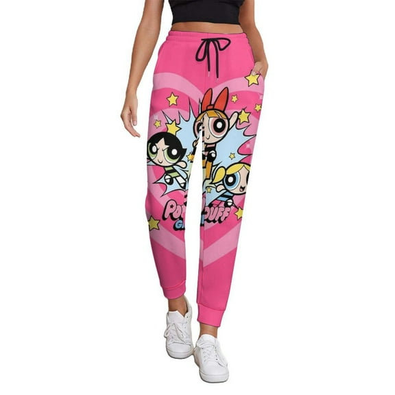 The Powerpuff Girls Women's Jogger Track Pants Print Drawstring Lounge Sweatpants Casual Trousers for Yoga, Workout S
