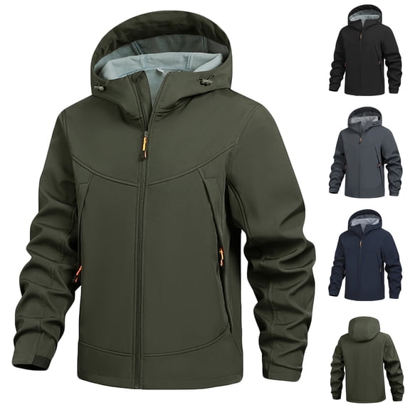 Sookity Fall Hiking Jacket Men Waterproof Big and Tall Hooded Rain Jacket Fleece Lined Fall Jackets Winter Jackets Outerwear Jackets with Pockets,chamarras y abrigos de cuero para hombre Army Green L