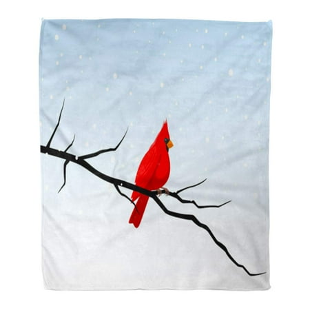 Cardinal Snow - LADDKE Throw Blanket Warm Cozy Print Flannel Red Tree of Cardinal Perched on Branch in Snowy Winter Scene Bird Graphic Snow Comfortable Soft for Bed Sofa and Couch 58x80 Inches