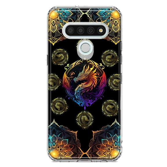 MUNDAZE LG Stylo 6 Shockproof Clear Hybrid Protective Phone Case Mandala Geometry Abstract Dragon Pattern Cover