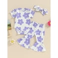 thumbnail image 2 of CIYCuIT Baby Girls Cute Long Pants Sets 6M 12M 18M 24M Floral Print Short Sleeve Romper + Flare Pants + Bow Headband 3Pcs Infant Toddler Casual Summer 3Pcs Outfits, 2 of 9