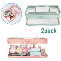 Large Clear Makeup Bag Big Travel Cosmetic Bag On-the-go Toiletry Bag with Handle Transparent Toiletries Bags Pouch for Purse Orangizer for Daily Essentials 2 Pack