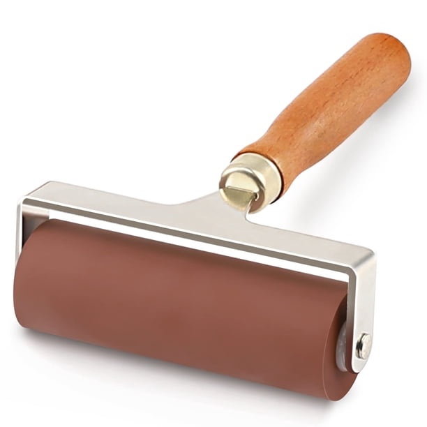 Rodillo de goma suave, Brayer ideal para herramientas de construcción de cinta antideslizante, herramientas de impresión, tinta y estampado (4 pulgadas, marrón)