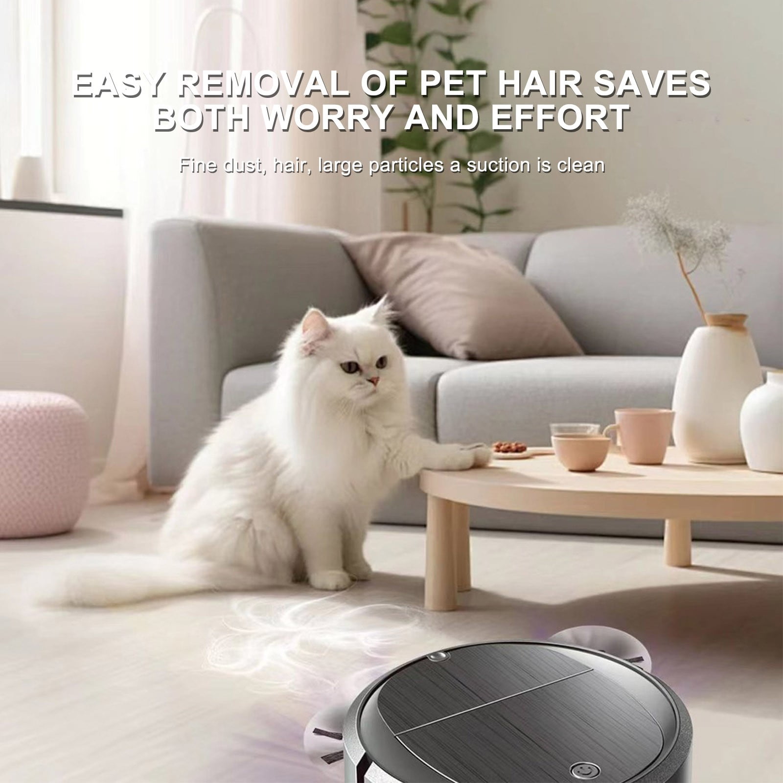 Nkmbld Automatic Sweeping Robot 3 in 1 Intelligent Household Intelligent Robotic Sweeper Wireless Rechargeable Vacuum Sweeping for Pet Hair All Floors Carpets, White