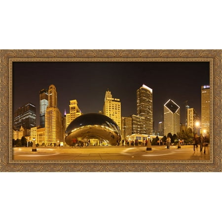 Chicago Bean at Night 40x22 Large Gold Ornate Wood Framed Canvas Art