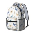 thumbnail image 2 of Butterfly and Blue Beige Pattern Backpack for School, Cute School Bag with Adjustable Shoulder Straps and Padded Back, 15.3"x11"x6.7", 2 of 5