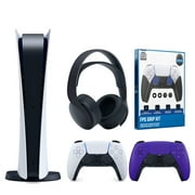 Sony Playstation 5 Digital Version (Sony PS5 Digital) with Extra Galactic Purple Controller, Black Pulse 3D Headset and Control Grip Pack Bundle