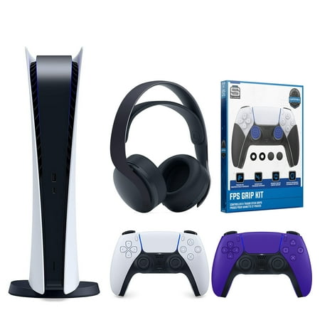 Sony Playstation 5 Digital Version (Sony PS5 Digital) with Extra Galactic Purple Controller, Black Pulse 3D Headset and Control Grip Pack Bundle