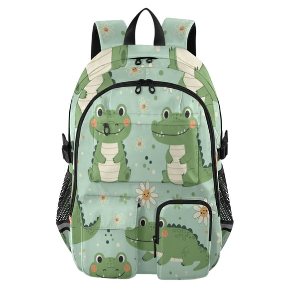 DIXRUYEE Cute Little Daisy Cartoon Crocodile Backpack for School 14”Laptop Compatible with Reflective Safety Strips