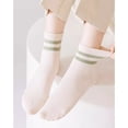 thumbnail image 6 of Womens Athletic Crew Socks 4-Pack Ribbed Knit Design Contrast Double Stripe Stretch Comfort Everyday Fit - 4 pcs-G, 6 of 7