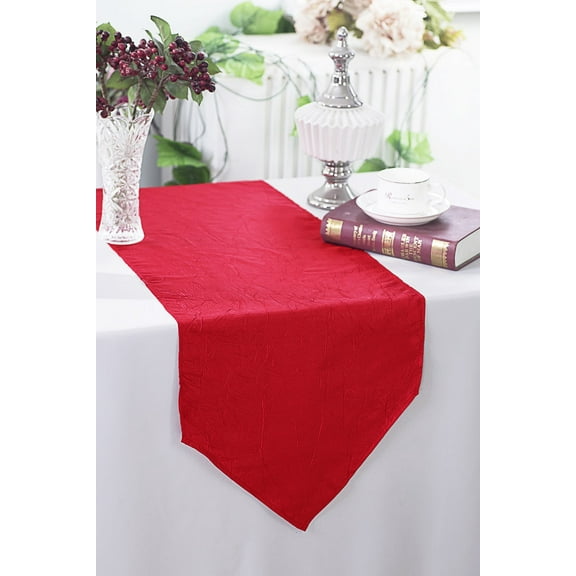 Wedding Linens Inc. (2pcs) 13"x108" Crushed Crinkle Taffeta Table Runner - Red