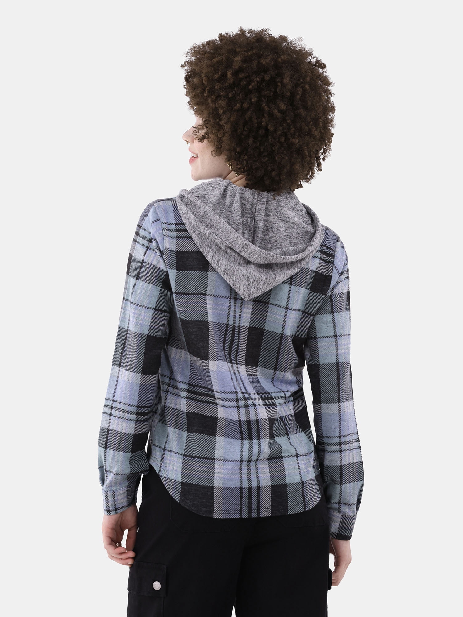 No Boundaries Plaid Button Down Shirt, Women's