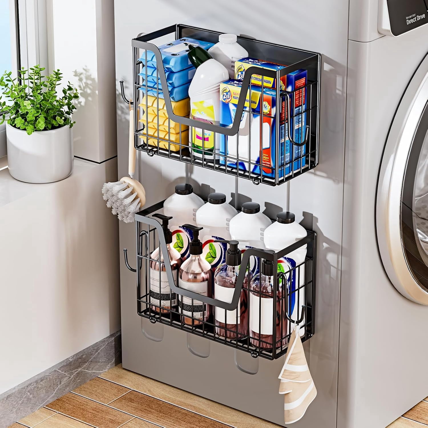 Black Magnetic Shelf for Fridge, Fruit Potato and Onion Storage Bins, Magnetic Spice Rack Shelves for Side of Refrigerator, Fruit Basket Magnetic Fridge Shelf Kitchen Pantry Storage Organizer