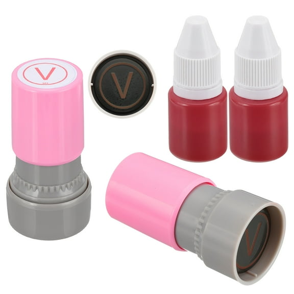 Letter Stamps Self Inking, 2Pcs Character V Alphabet Teacher Stamp Initial Stamp Mini Ink Stamp for Class Notebook Scrapbooking DIY Craft, Pink