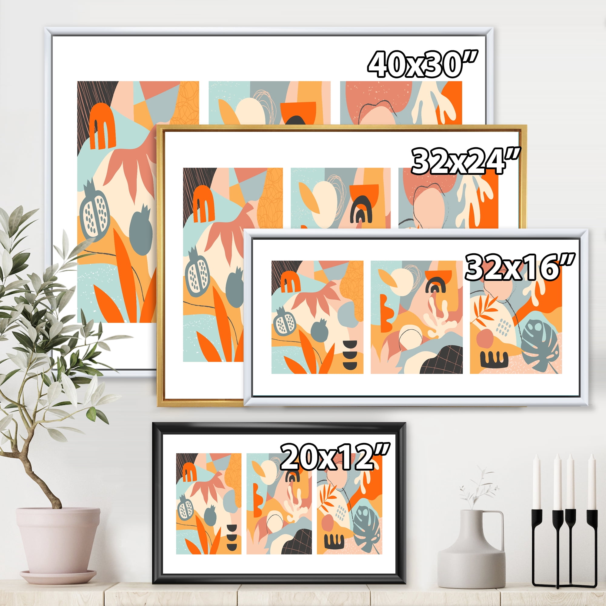 Designart 'Compostion Minimalistic of Organic Shapes VII' Modern Framed Canvas Wall Art Print