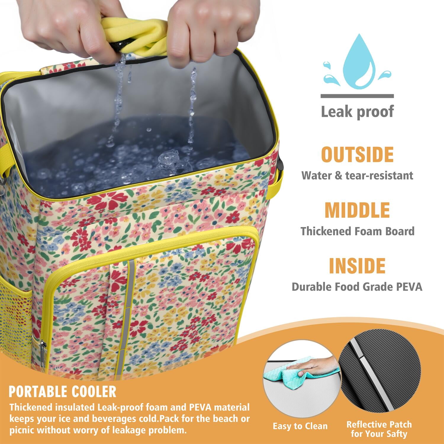Travel Cooler Bag - Pioneer Flower Camping Beer Cooler Backpack with Bottle Opener- Waterproof Insulated Picnic Backpacks - Cooler Bag for Beach