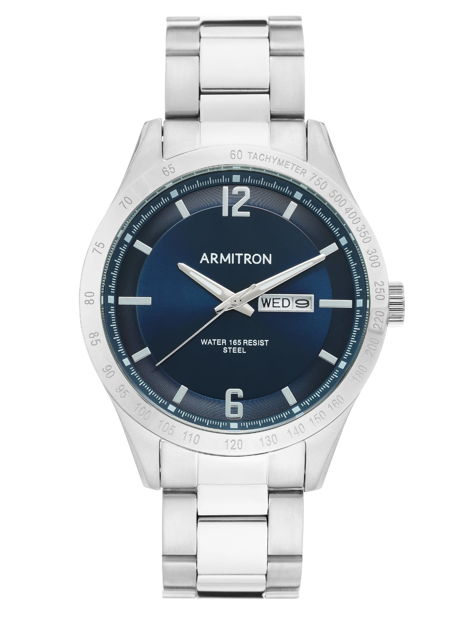 armitron men's blue dial stainless steel tachymeter watch