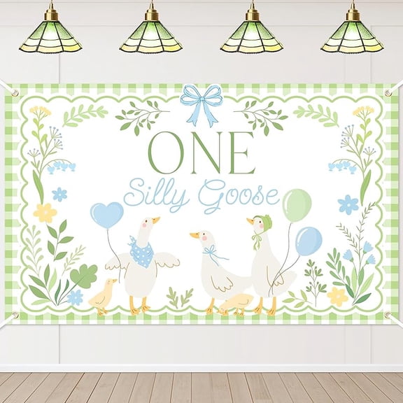 One Silly Goose Backdrop Banner for Kids Goose 1st Birthday Party Decoration Duck Farm Barnyard 1st First Birthday Party Supplies (Pink, 6x3.6ft)