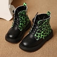 thumbnail image 2 of Ticikt Kids Leopard Print Ankle Boots, Lace Up Side Zipper Platform Non Slip Fashion Short Boots,Black, 2 of 8
