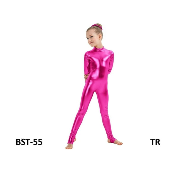 Kepblom Girls Shiny Metallic Mock Neck Unitard Long Sleeve Zipper Back One Piece