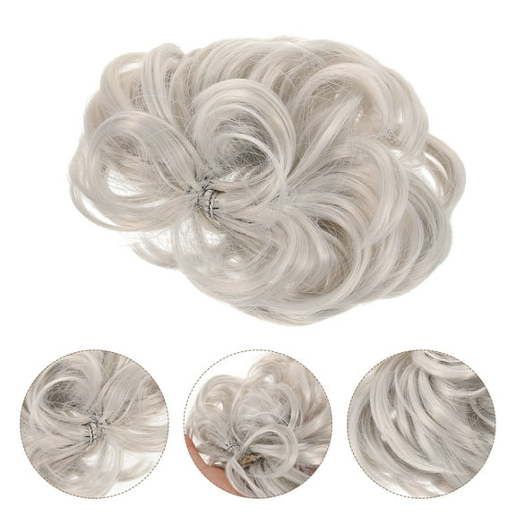 Topbathy Hair Bun Extensions for Women 1Set Curly Wave Scrunchie Hair Accessories Grey Silver