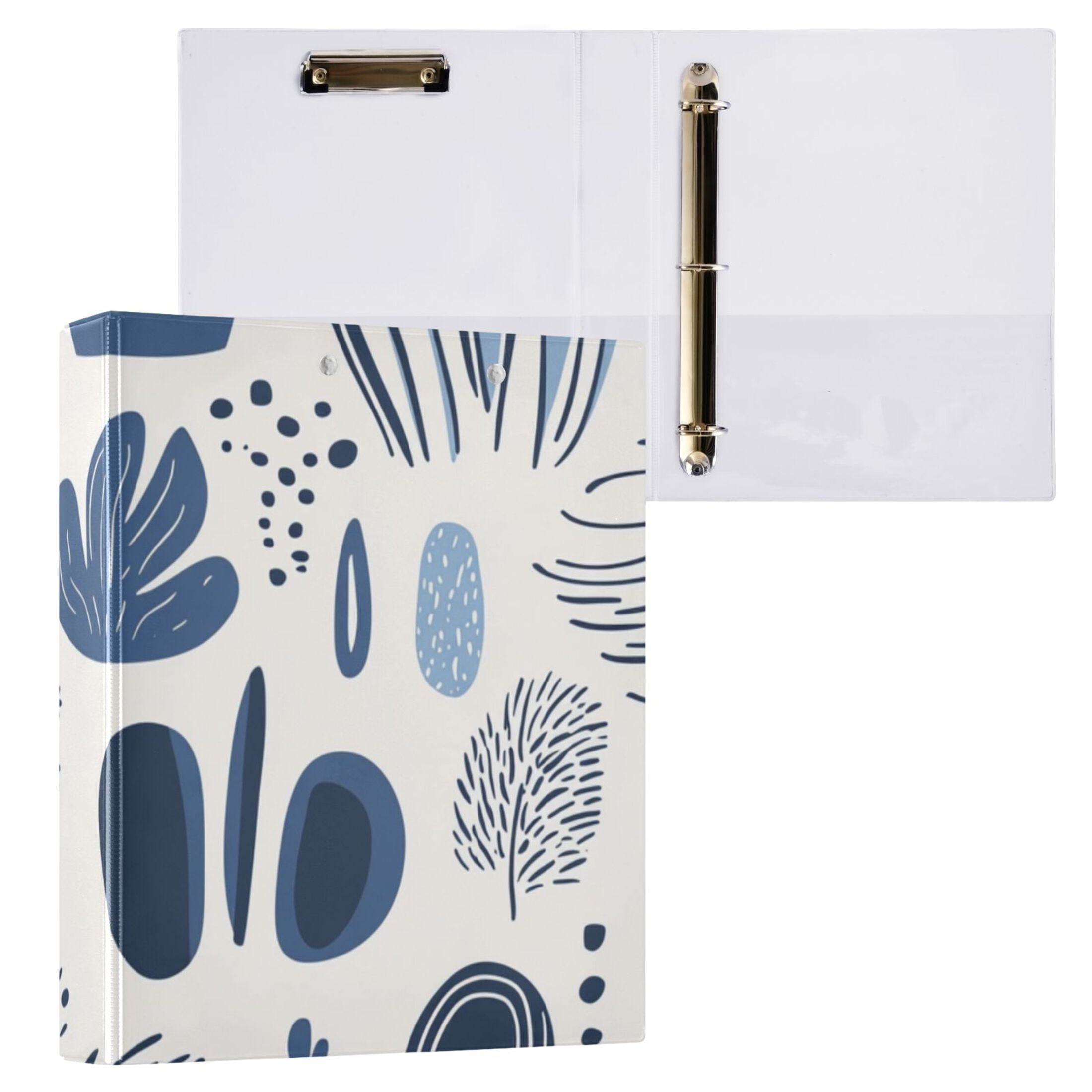 Blue Doodles Lines 3 Ring Binders 1.5 inch Hardcover File Folders with Interior Pockets A4 Size Organizer for School Office Hospital