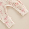 thumbnail image 5 of larppty Newborn Baby Girl Fall Winter Clothes Coming Home Outfit Ruffle Romper Cute Ribbed Knit Jumpsuit Headband, 5 of 7