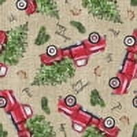 (2 pack) David Textiles 1-Yard Cotton Vintage Christmas Trucks Precut Fabric, Red
