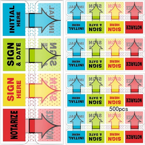 CCOCC 500pcs Sign Here Stickers & Tabs – Initial Here,Sign & Date,Notarize Flags – Sticky Flags for Documents,Book Annotation,Office Filing,Notary Supplies
