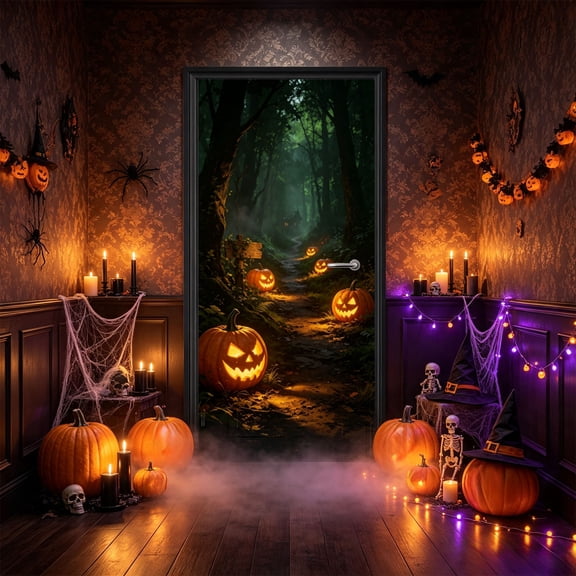 Happy Halloween Door Cover for Halloween Door Decoration, Large Fabric Halloween Party Decorations Window Door Cover for Front Door Decoration Halloween Party Supplies Indoor Outdoor, 5.9 x 2.9 Feet