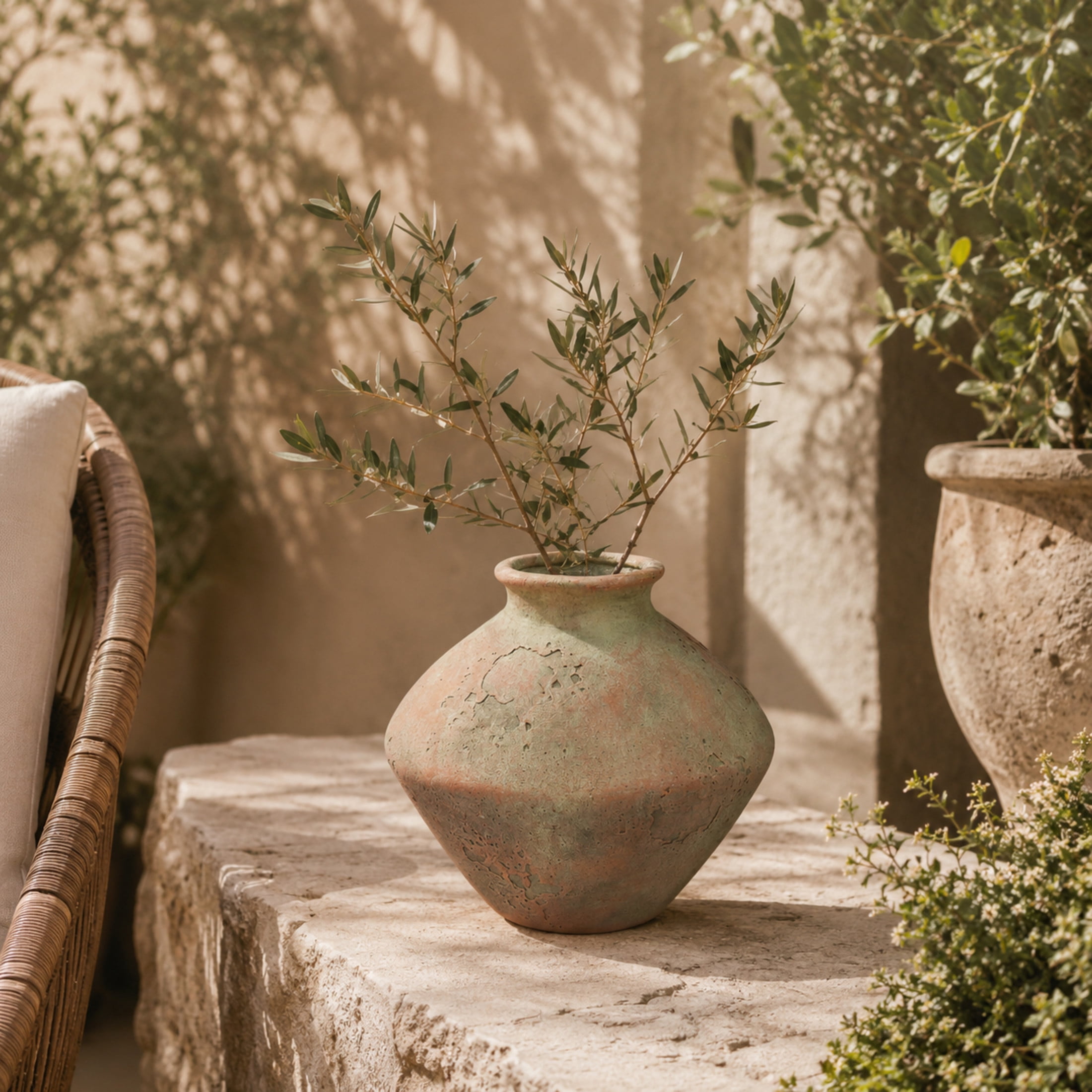 DecMode 7" Antique Style Textured Beige Ceramic Vase